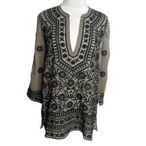 Free people full embroidered semi sheer tunic top Sz XS